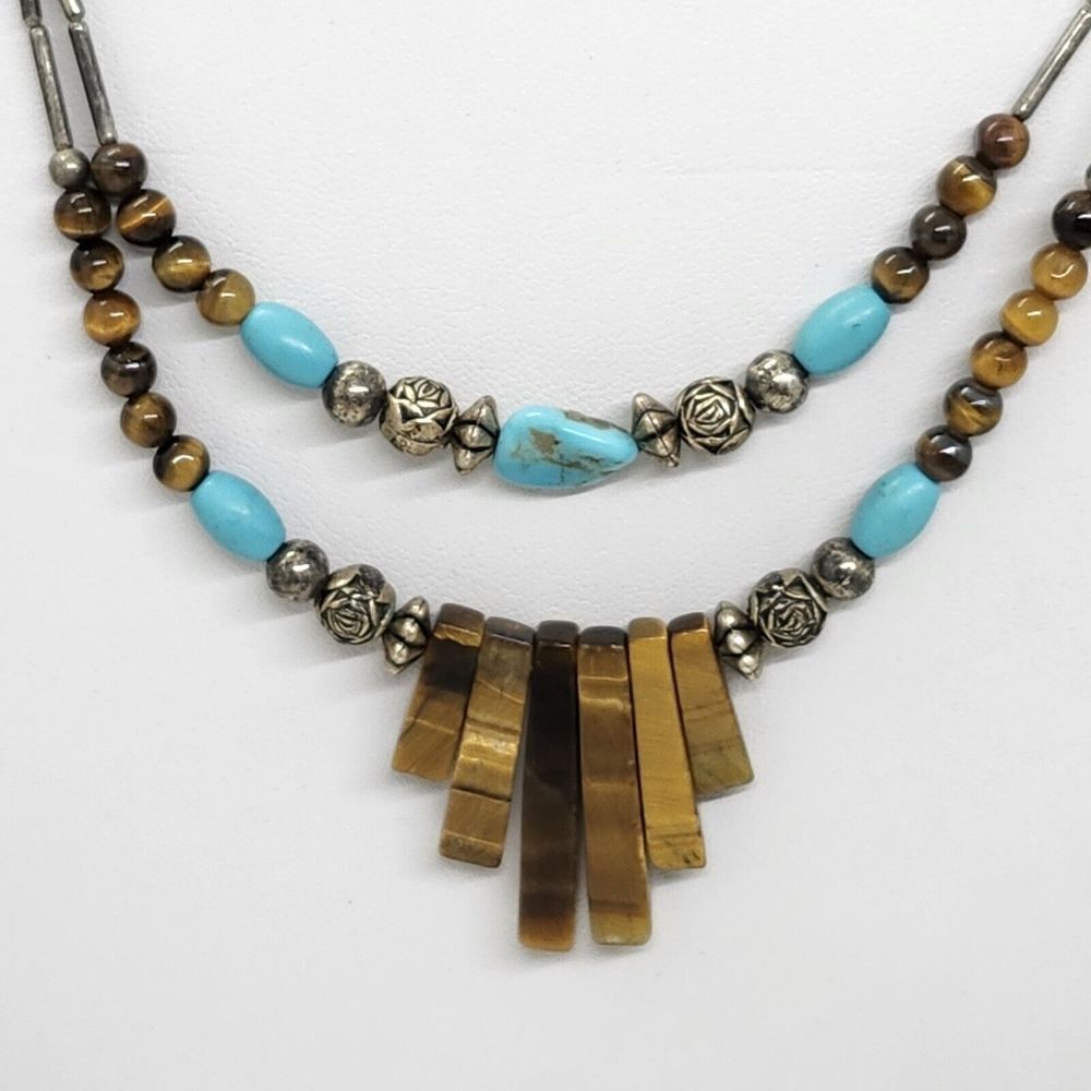 Southwestern Style Tiger‎ Eye Silver Tone Necklace